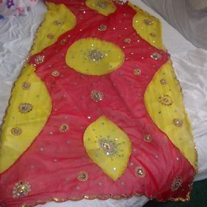 HEAVILY BEADED VINTAGE INDIAN LONG SHAWL